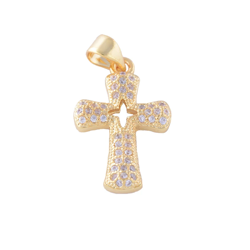 Gold Juya Micro Pave Циркон Религиозная Христианская подвеска в форме Креста для ручной работы Иисуса христианского браслеты Изготовление ювелирных ожерелий - Окраска металла: Gold