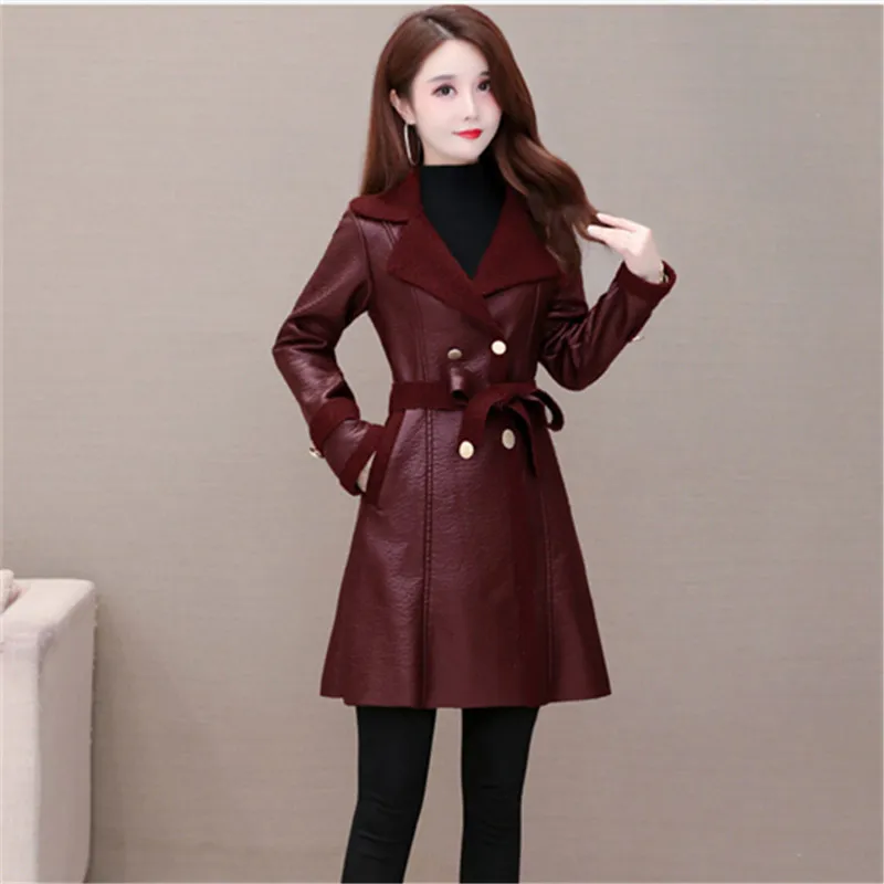 Femme Top Coat Women Fashion Mid-Length PU Leather Jacket Winter Elegant Loose Plus Velvet Warm Overcoat Female Tide H2017