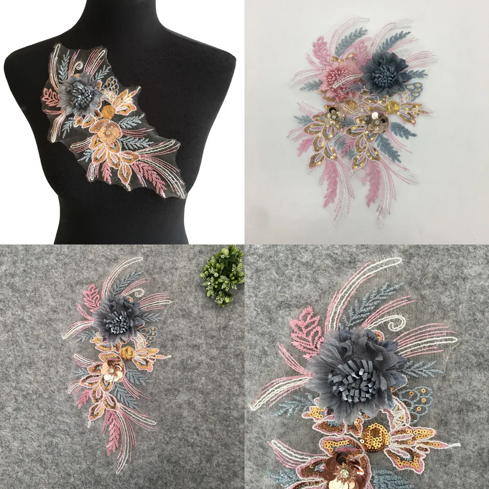 Кружевная ткань с 3D цветочной вышивкой венецианская аппликация мотив блузка