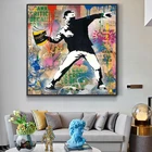 Уличное граффити, Художественная Картина на холсте, Бэнкси, постеры и принты с цветами, Декоративная Настенная картина, Декор для дома, гостиной