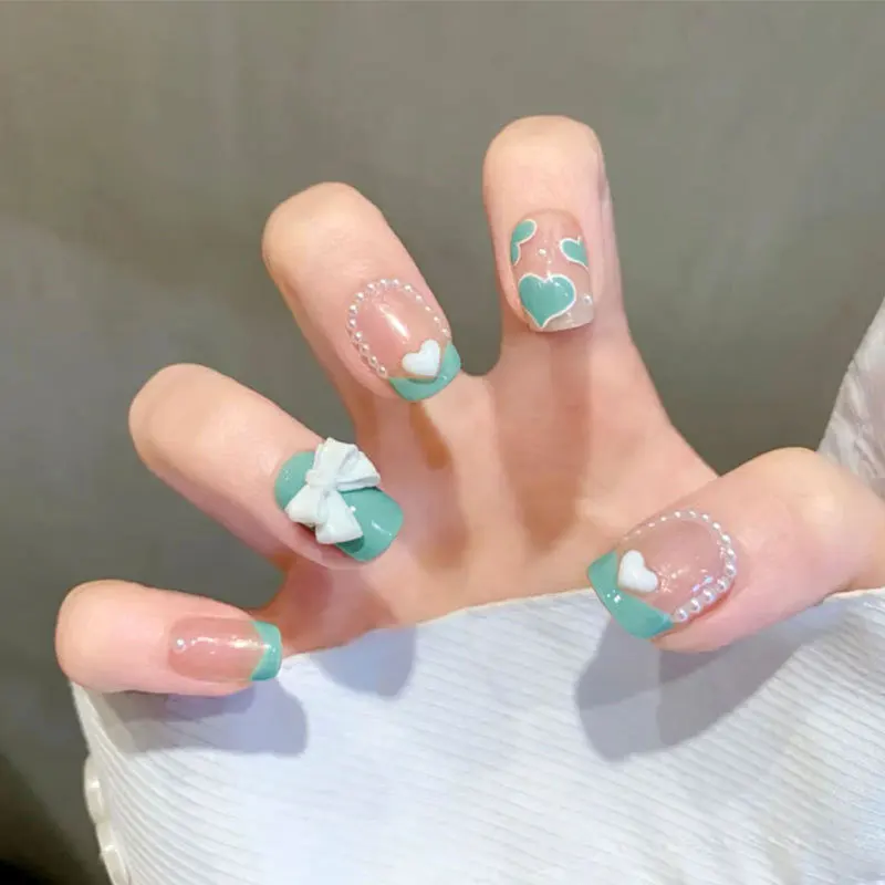 

24pcs Love Pearl Shape Wear Short Paragraph Fashion Manicure Patch False Nails Save Time Wearable Nail Patch TO
