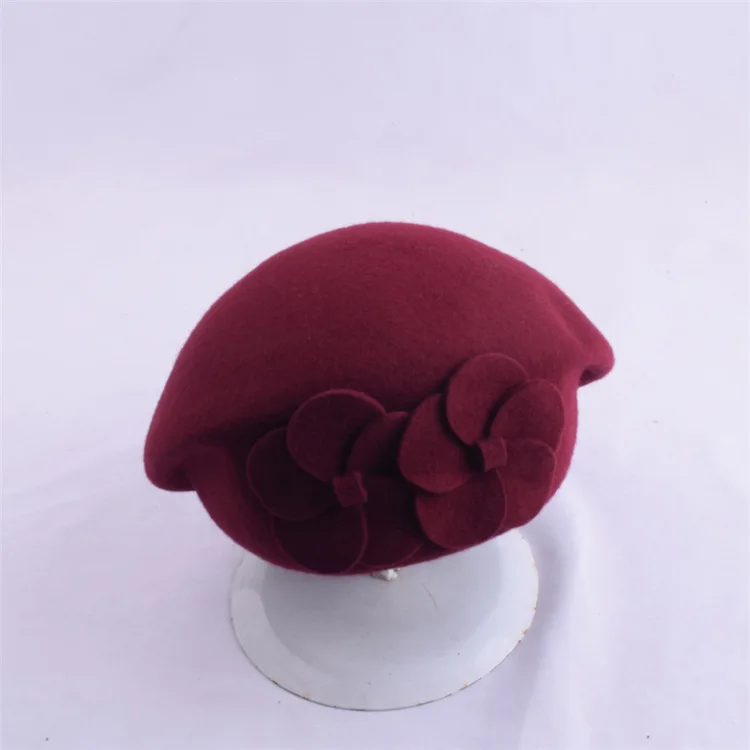 Wine Red Dilidala корейский женский шерстяной берет для женщин с двойным цветком зимняя теплая шапка универсальная купольная берет для студентов Новинка - Цвет: Wine Red
