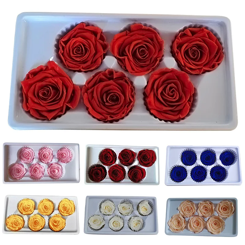 

6pcs/Box Preserved Rose Flowers Immortal Rose 5-6CM Diameter Mothers Day DIY Wedding Eternal Life Flower Material Gift Level B