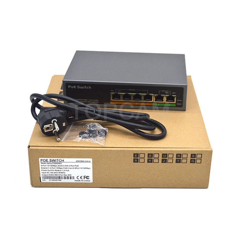 Коммутатор POE 48 В 8 портов 100 Мбит/с IEEE 802 3 af/at Ethernet подходит для