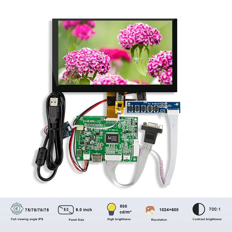 

Original INNOLUX ZJ080NA-08A 8 Inch LVDS Tablet LCD Panel 1024x600 Resolution SRGB FHD Display Touch Screen With Board