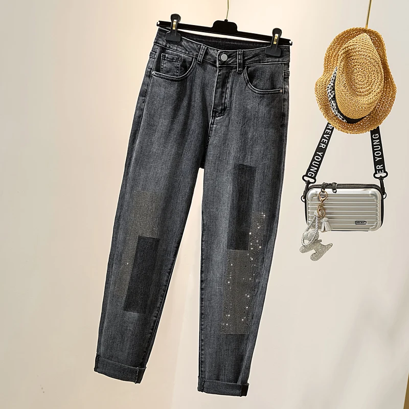 

4XL Plus Size Female Clothing Spring And Autumn New Style High Waist Loose Elastic All-Match Casual Pants Jeans Women Fashion