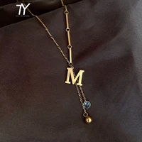 2020 new design sense m letter tassel titanium steel color fast necklace fashion luxury womens neck chain party sweater chain