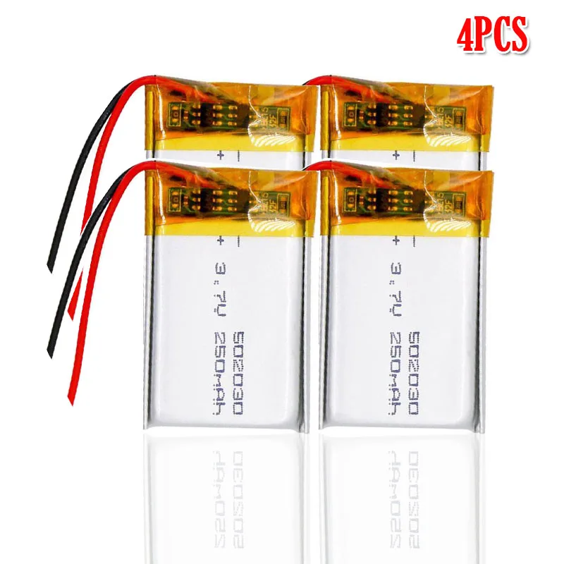4pcs 3,7 в 250 мАч 502030 полимерный литий-ионный аккумулятор для игрушек светодиодный светильник Тахограф Автомобильный видеорегистратор Bluetooth наушники MP3 MP4 - Цвет: 4pcs