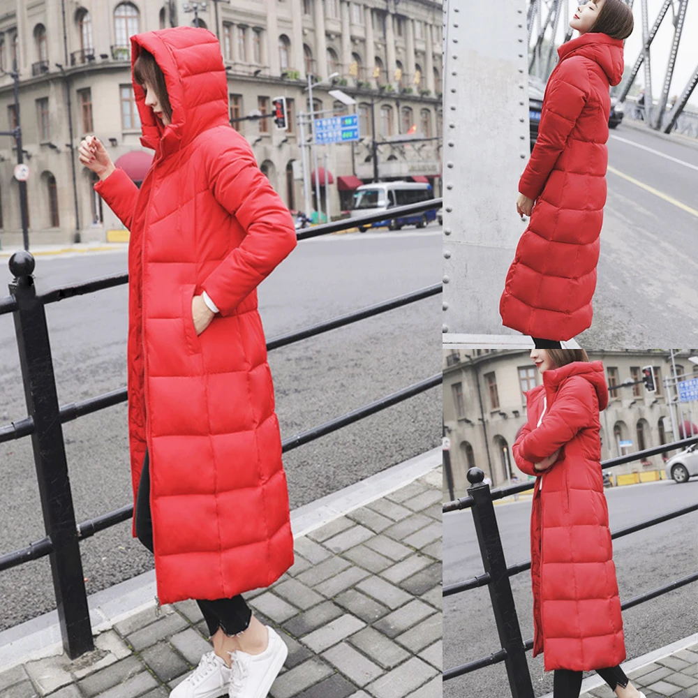 Winter Jacket Women Long Hooded Coat with Zipper Streetwear Parka Thicken Warm Cotton Padded Coat Office Lady 6XL