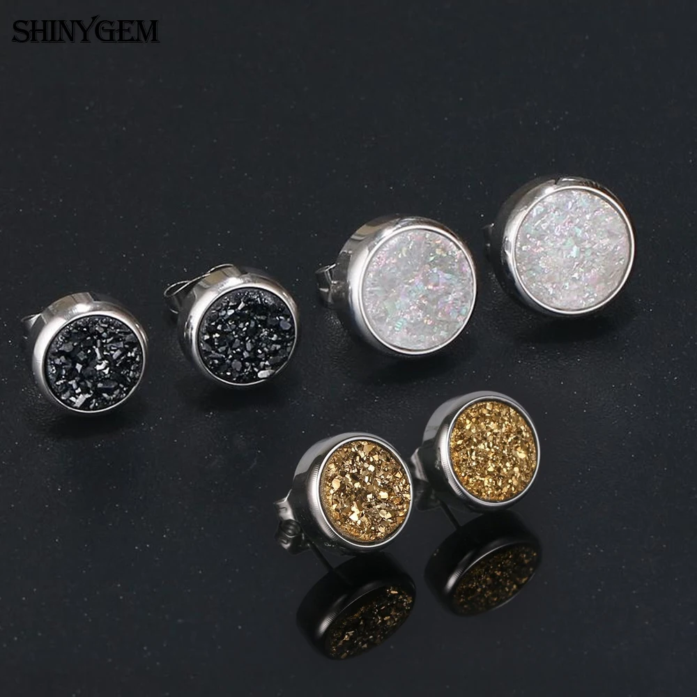 Женские круглые серьги гвоздики из нержавеющей стали ShinyGem 6 мм 10