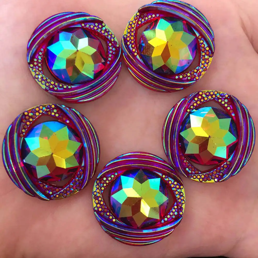 6PCS AB Resin 25mm round Convex circular flower face Flat back rhinestone scrapbook ornaments wedding crafts DIY PF258 | Украшения и