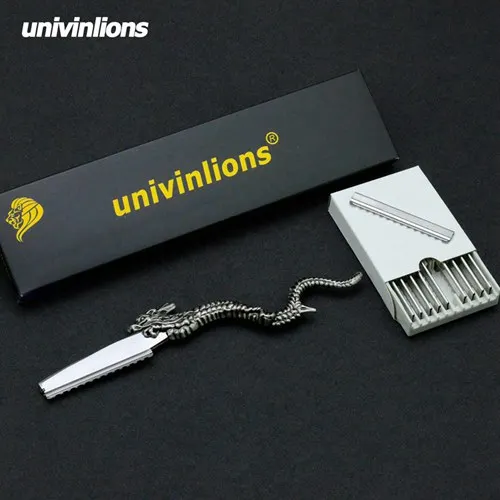 Univinlions нержавеющая Дракон прямое бритвенное лезвие Парикмахерская Филировочная Бритва Парикмахерская Бритва для волос с 10 лезвиями - Цвет: B-1-D10blades