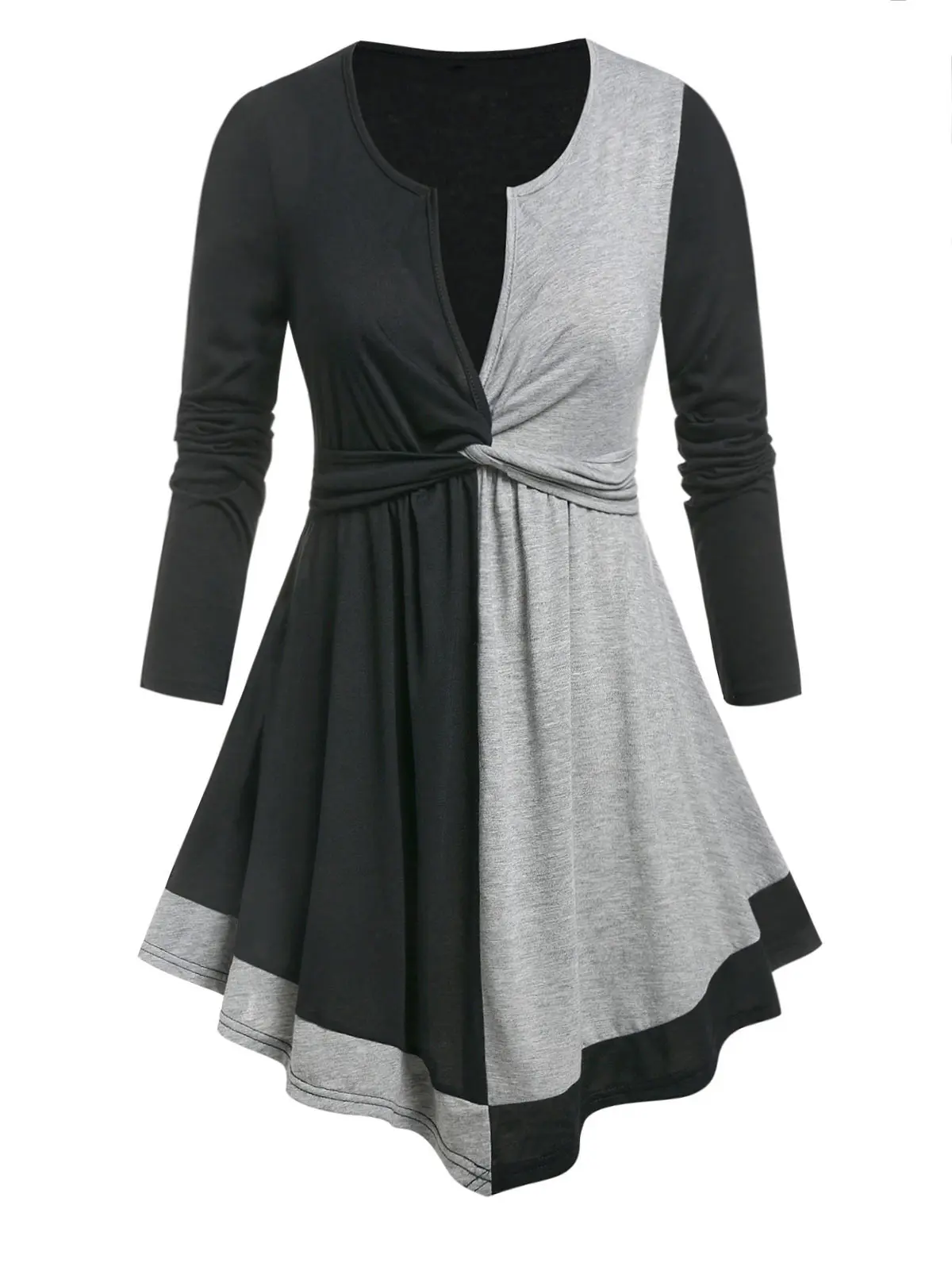 

Повседневная футболка с двумя тонами спереди, топы для женщин, топ с длинными рукавами, новая женская одежда, 3XL 4XL 5XL