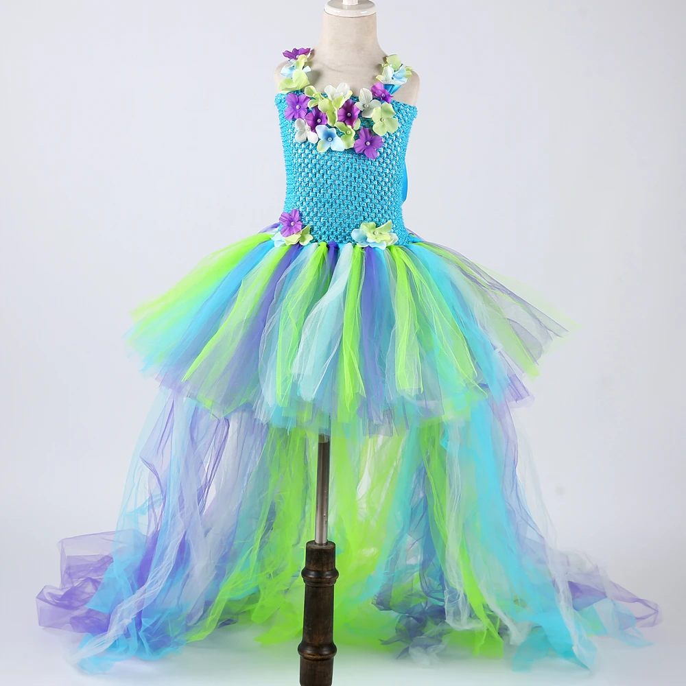 Вода фея юбка-пачка для девочек платье с длинным шлейфом принцессы цветочным