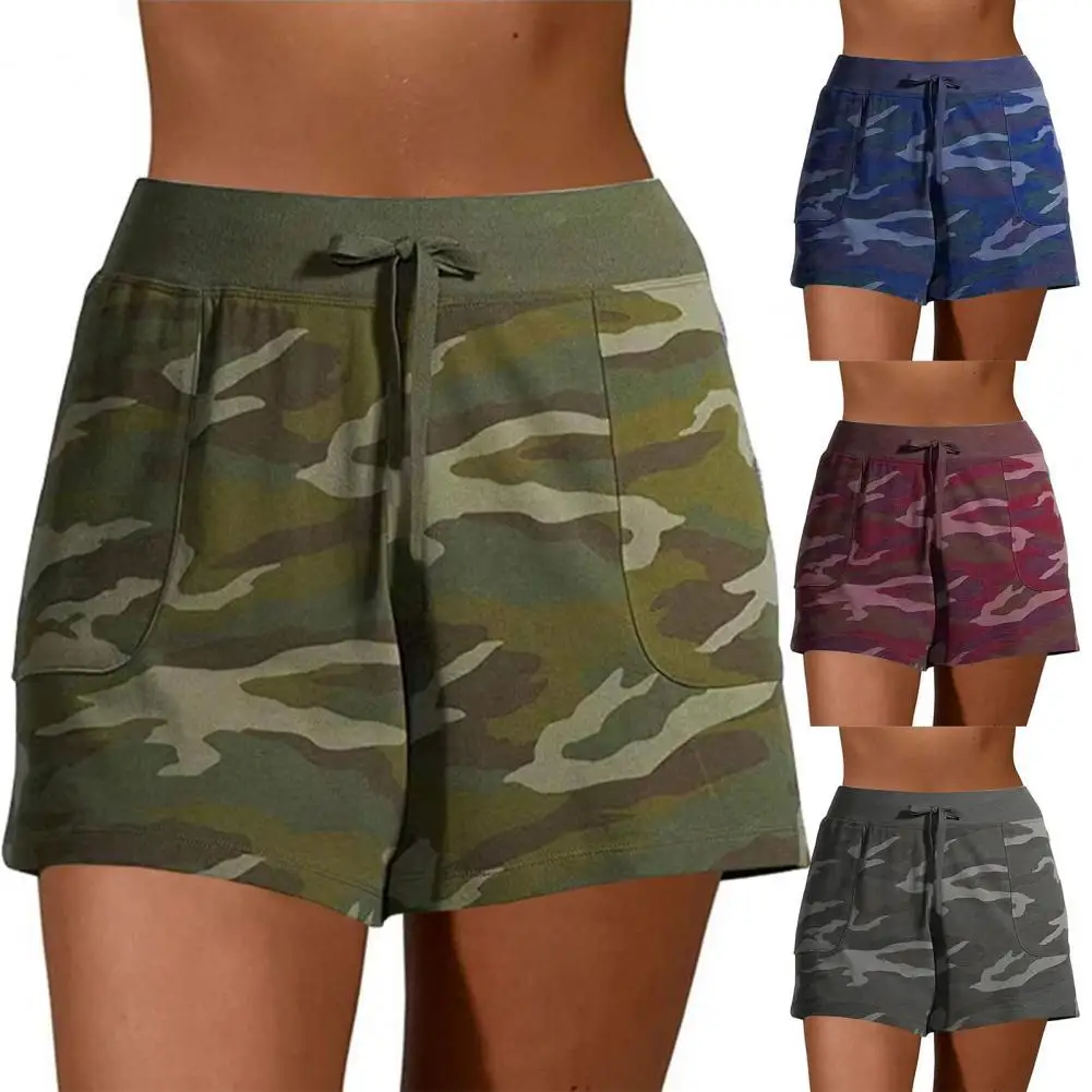 

Hot Sales Fashion Women Shorts High Waist Quick Drying Camouflage Drawstring Loose Shorts Pants for Sports