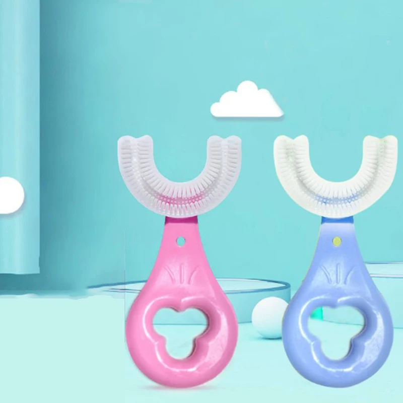 

Kids Toothbrush U-Shape Infant Toothbrush with Handle Silicone Oral Care Cleaning Brush for Toddlers Ages