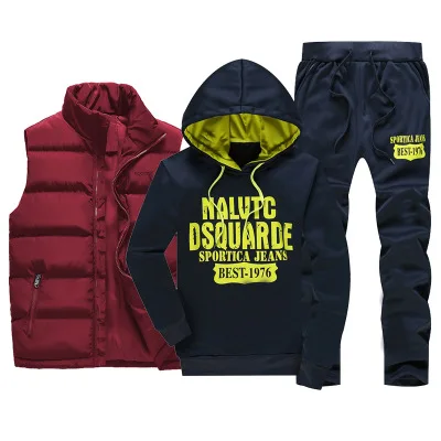Red Vest navy Suit Комплект из 3 предметов, мужской спортивный костюм, жилет, толстовки, штаны, компрессионная одежда для фитнеса, тренировочные спортивные комплекты, спортивный костюм с принтом, мужская одежда - Цвет: Red Vest navy Suit