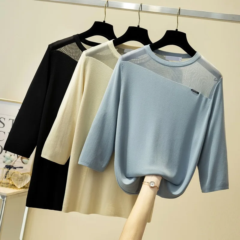 

Женский свитер с вырезами, Летний Тонкий свитер с круглым вырезом и рукавом 2021