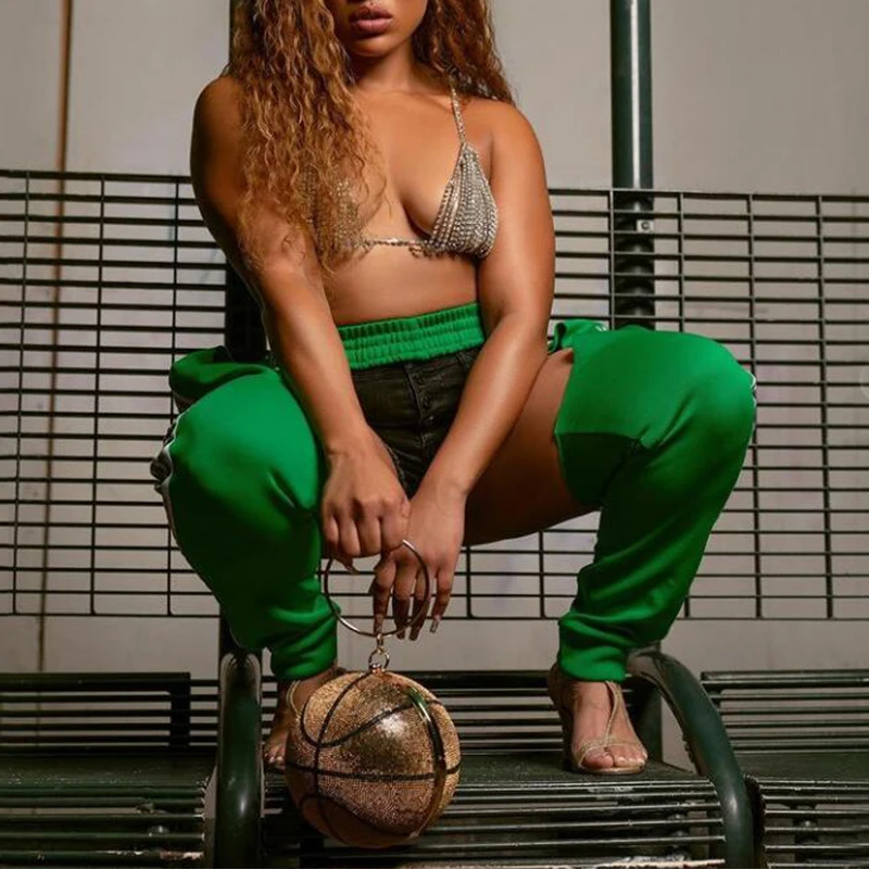 

Sexy Hollow Out Open Crotch Club Pants Trousers Womens High Waist Buckle Loose Pencil Pants