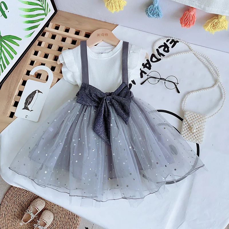 Платье принцессы Одежда для девочек Белая футболка с коротким рукавом топы