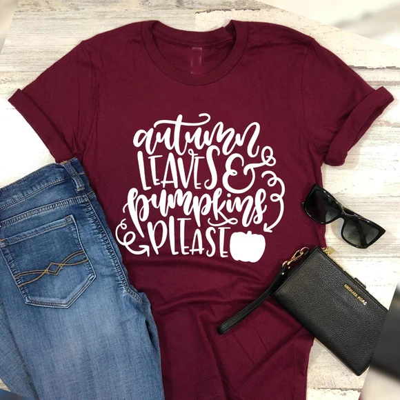 

Autumn lives pumpkin please Halloween graphic Pure cotton women fashion slogan quote t shirt gift Harvest vintage tees cute tops