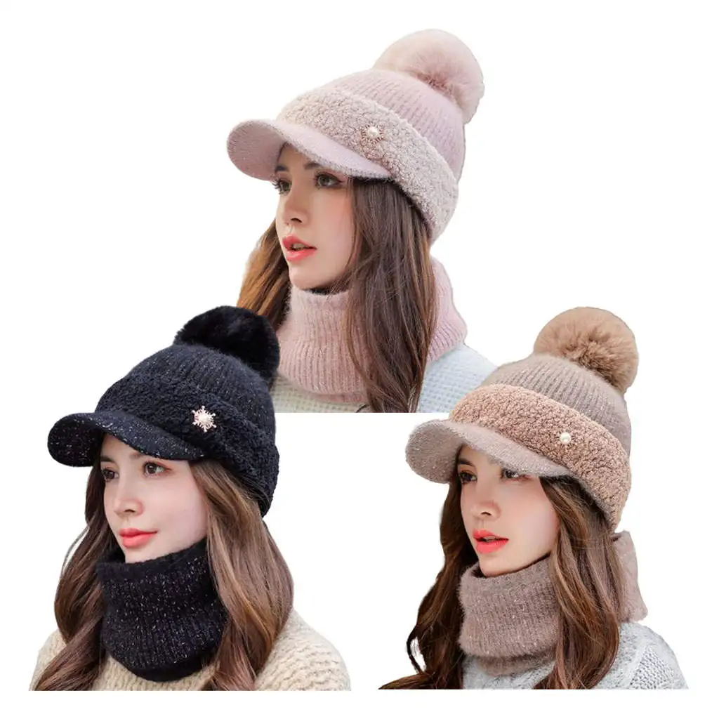 Женская теплая зимняя шапка-козырек в виде черепа Вязаная Шерстяная Толстая для