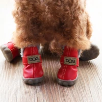 2pairs pu leather dog snow boots winter anti slip waterproof shoes for pet dog thick warm footwear for cats puppy socks booties