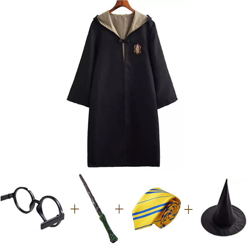 Hufflepuff hats 5pcs Костюмы для косплея, костюмы Поттера, волшебный халат, плащ, костюм Хогвартс, Униформа, плащ Гриффиндор Слизерин, Рейвенкло, хаффлпуф, Хэллоуин - Цвет: Hufflepuff hats 5pcs