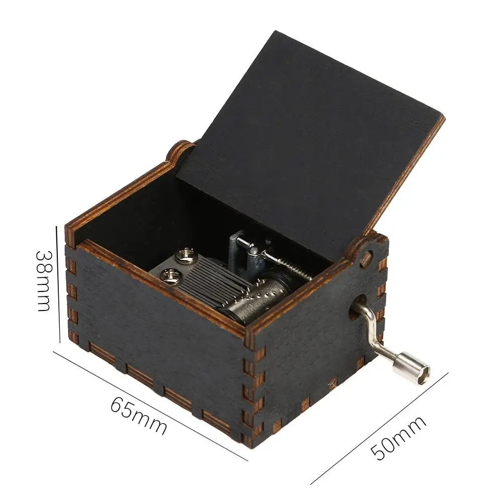 

Retro Wooden Hand Cranked Music Box Pure Black/Flower Carving Decoration Home Party Ornament Children Birthday Gift