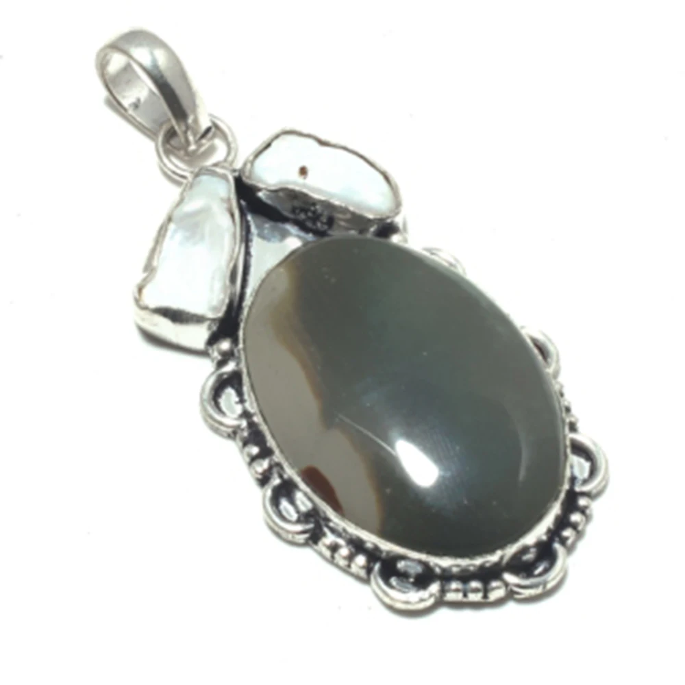 Подлинная яшма Mookaite + жемчужная подвеска Biwa Серебряная верхняя медь ручная