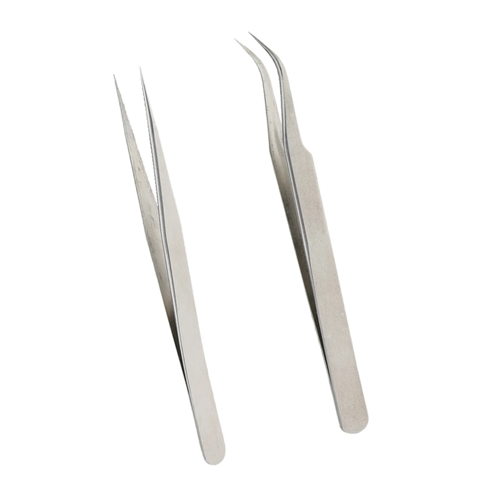 

Set of 2Pcs Stainless Steel Tweezers - Bent Tweezers And Pointed Tweezers Eyelash Tweezers - Eyelash Extension Applicator