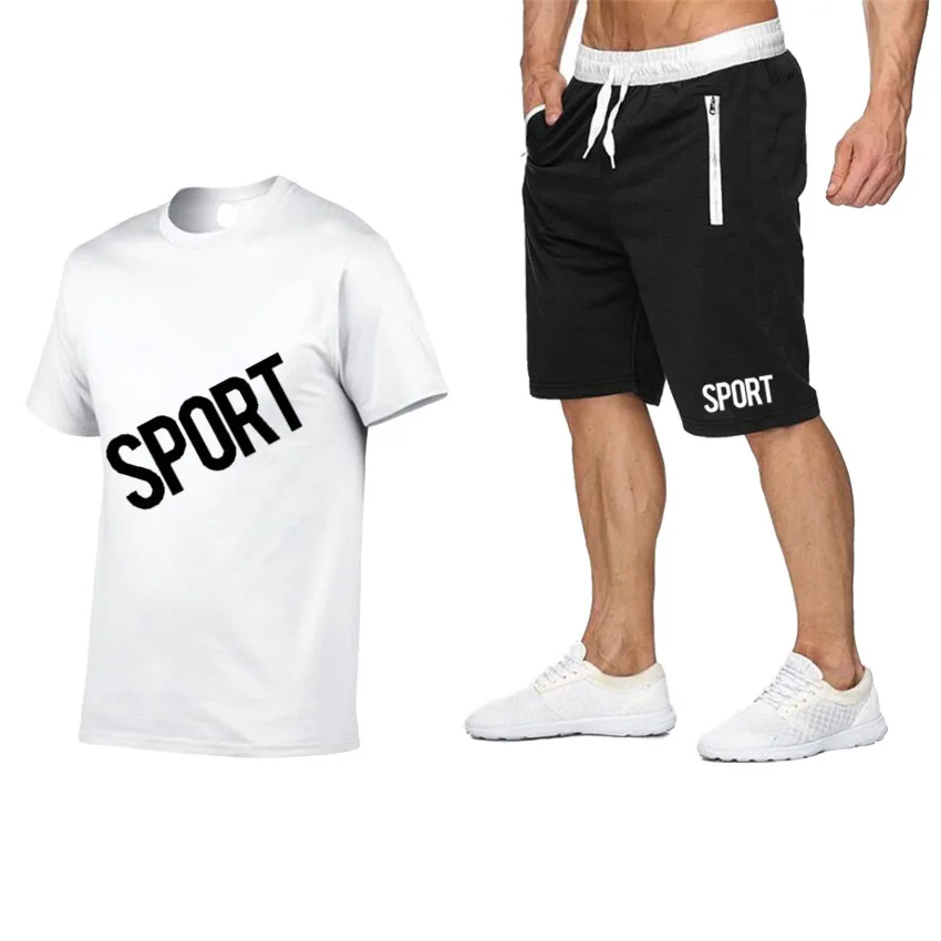 

2021 fashion new men's T-shirt sports running quick-drying suit + sports shorts suit high-quality cotton T-shirt