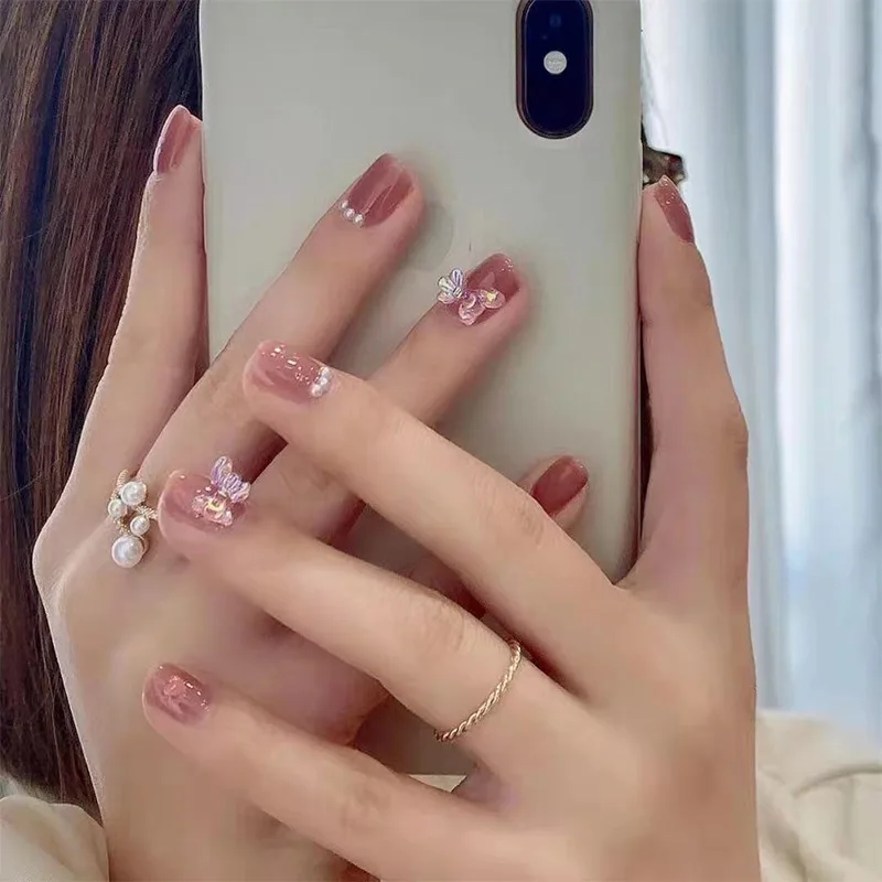 

24 шт./набор, Короткие овальные искусственные ногти с эффектом омбре