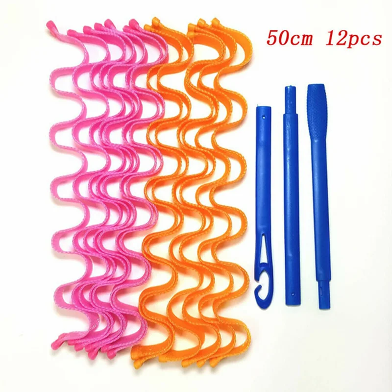 50cm 12pcs Новая мода волшебные длинные волосы головные уборы бигуди Curl Leverage спиральные Колечки волнистые формы DIY головные уборы - Окраска металла: 50cm 12pcs