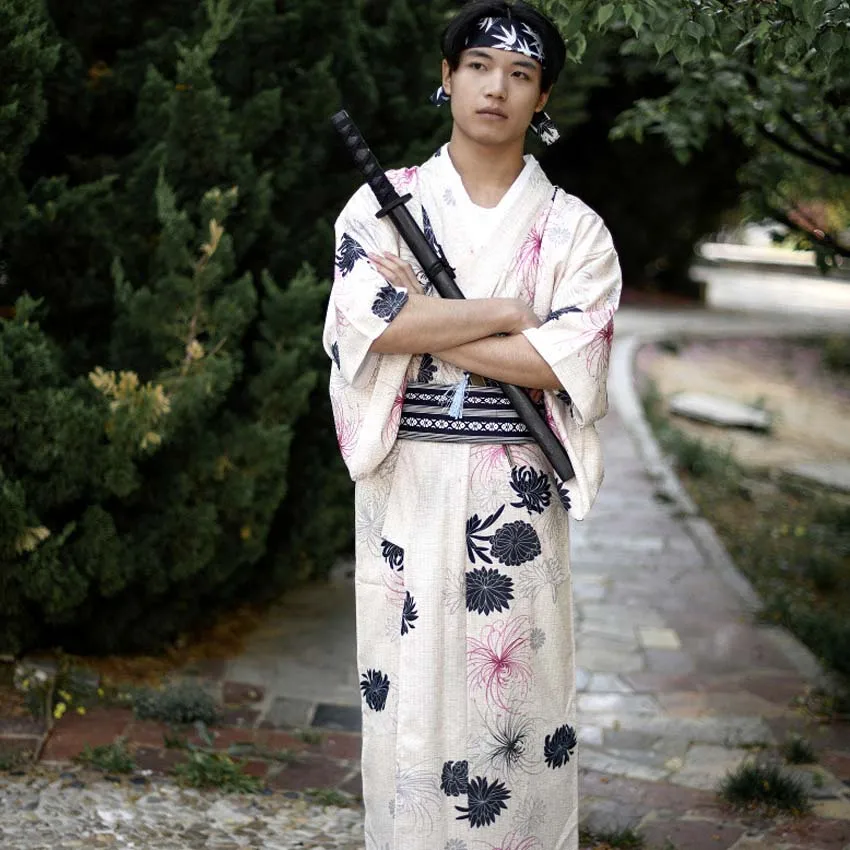 Кимоно мужское традиционное в японском стиле юката пояс Оби винтажные украшения