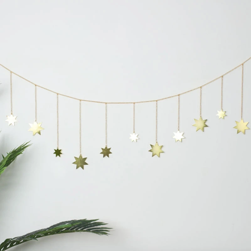 

Металлическое украшение в форме звезды, подвесное декоративное украшение, держатель для фото-дисплея, Настенный декор для гостиной с цепоч...