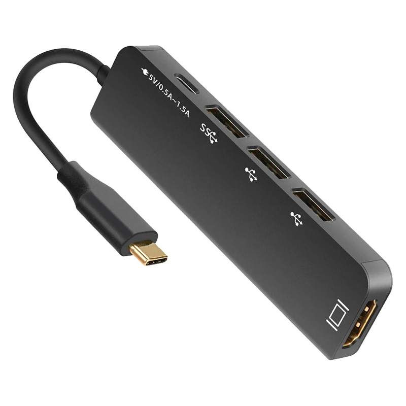 

5-In-1 USB-C Hub, Portable 5-Ports Aluminum Type-C Hub, PD Type-C Charging Port, USB 3.0 USB 2.0 Port Adapter