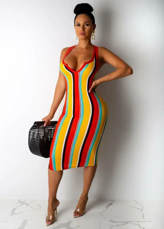 

Fashion Summer Ladies Women Striped Bandage Bodycon Buttons Sleeveless Evening Party Cocktail Club Mini Dress