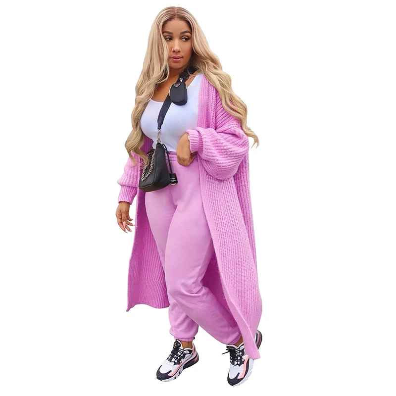 

Long Cardigans Women Solid V Neck Full Sleeve Loose Sweater Jacket 2021 Spring Autumn Elegant Rose Red Knitwear Female LD2611