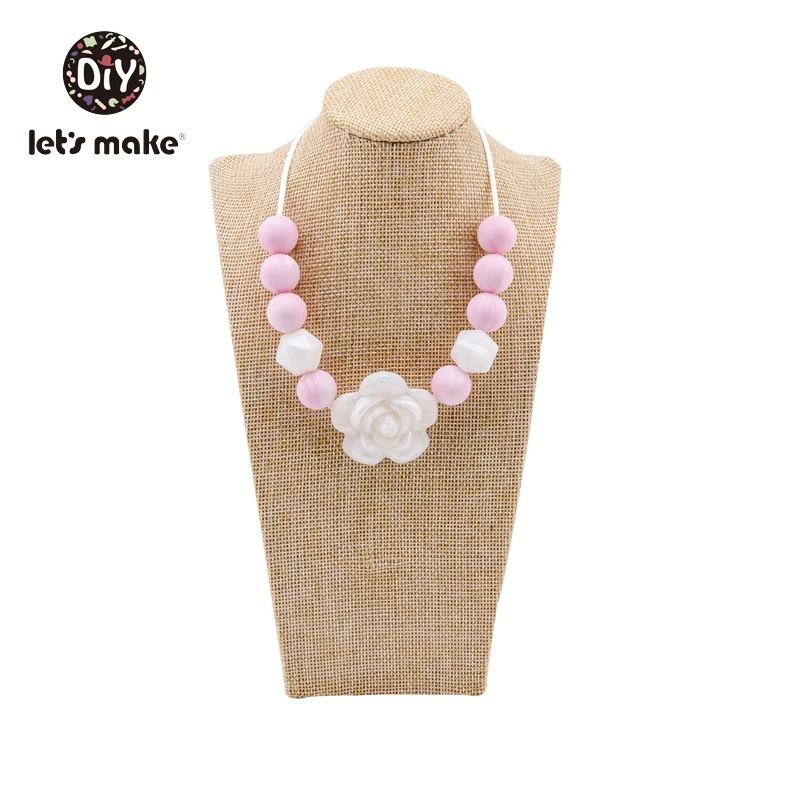 rose pink Давайте сделаем Силиконовые Прорезыватели из бисера Подсолнух деревянные грызуны Детские Прорезыватели ожерелья для мам кормящих BPA бесплатно вязанные бусины прорезыватели - Цвет: rose pink