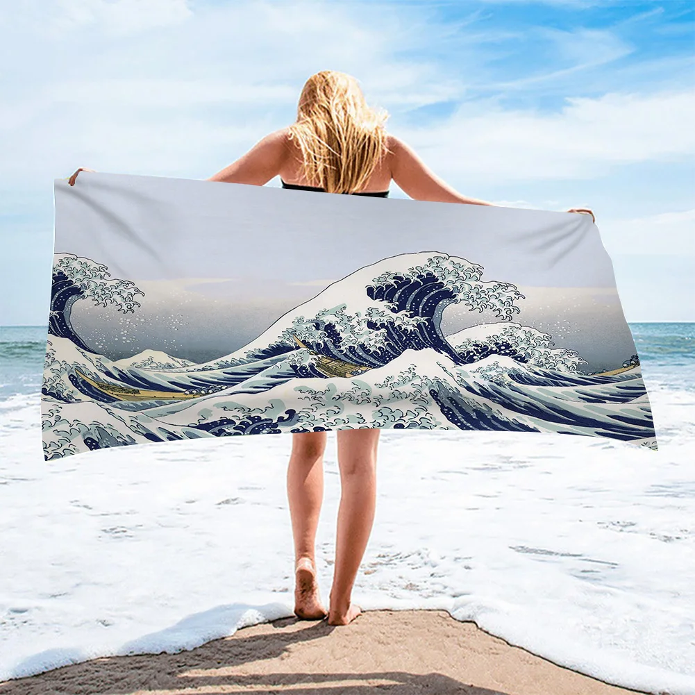 

Waves Printed Microfiber Bath Beach Towel for Adults Sea 75*150cm Soft Water Absorbing Breathable Summer Surf Robe Blanket