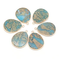 charm natural stone pendant blue ocean mine fat drop shape charms for jewelry making diy necklace accessories 21x35mm 1pc gift
