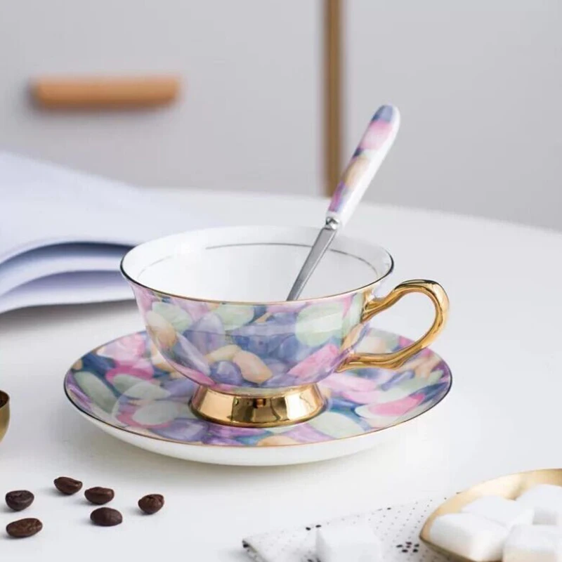 Кофейные чашки из костяного фарфора наборы цветных цветов керамические чайные и