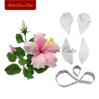 7pcsset hibiscus petal leaf veiner silicone mold stainless steel cutter mold handmade fondant flower mould cake decorating tool