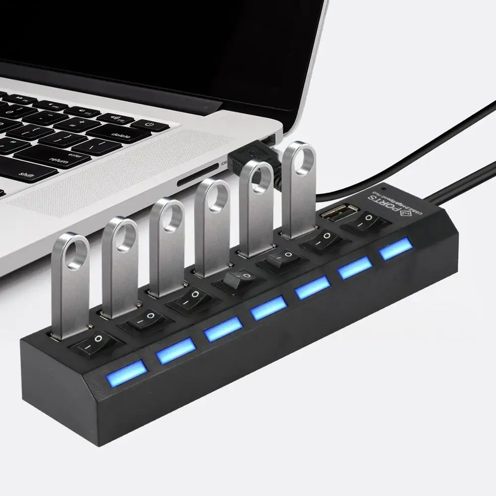 7-портовый USB-Разветвитель USB 2 0 3 хаб с выключателем питания высокоскоростной