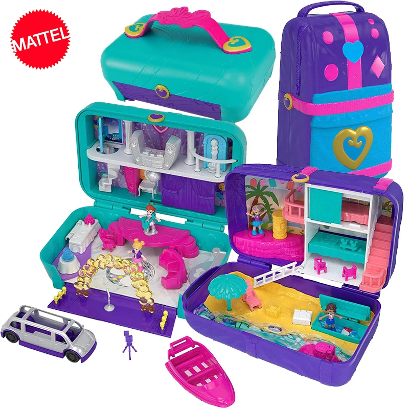 Mini muñeca Polly Pocket Original, mochila para lugares ocultos, caja del Tesoro, traje de viaje de