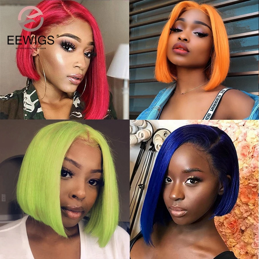 

Ombre Yellow Short Bob Wig with Black Roots Heat Resistant Lemon Color Glueless Synthetic Lace Front Wigs for Black Women EEWIGS