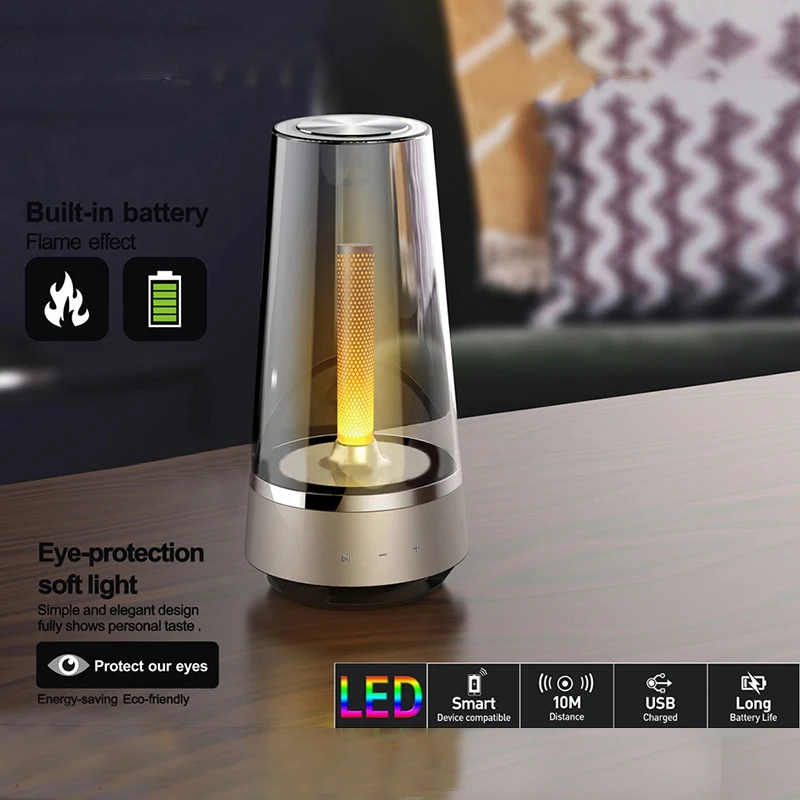 

Portable wireless bluetooth speaker warm and romantic candle breathing night light speaker simple bedside light music LED light