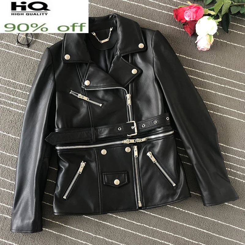

Women's Leather Jacket 100% Sheepskin Coat Female Motorcycle Leather Jackets Women Spring Autumn 2022 Cuero Genuino Pph2695