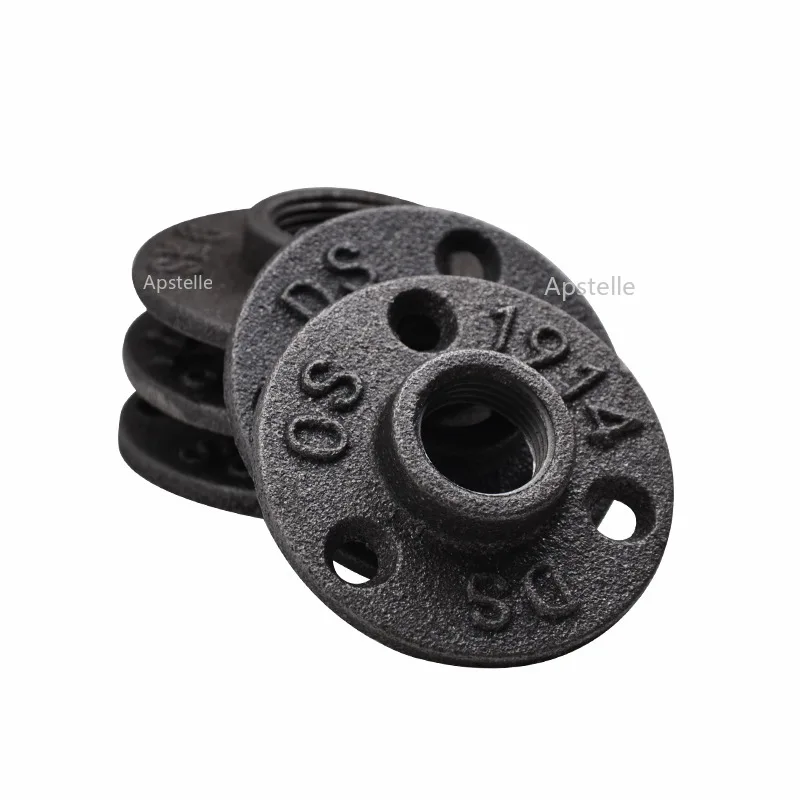

6pcs Iron Pipe Fittings Wall Mount Floor Antique DN15 Flange Piece Hardware Tool Cast Iron Flanges